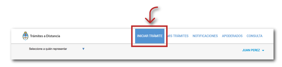 Página Trámites a Distancia dónde se destaca el botón Iniciar trámite en el margen superior