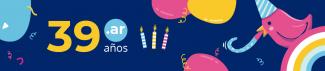 imagen con globos y velitas que dice 39 años del punto ar